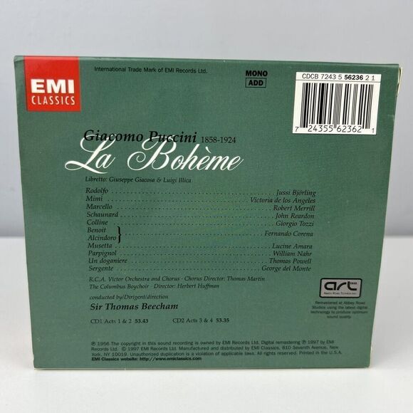 puccini: La Boh%C2%8Aeme De Los Angleles Bj%C3%B6rling 2 CD 1997 EMI Music - Picture 7 of 7